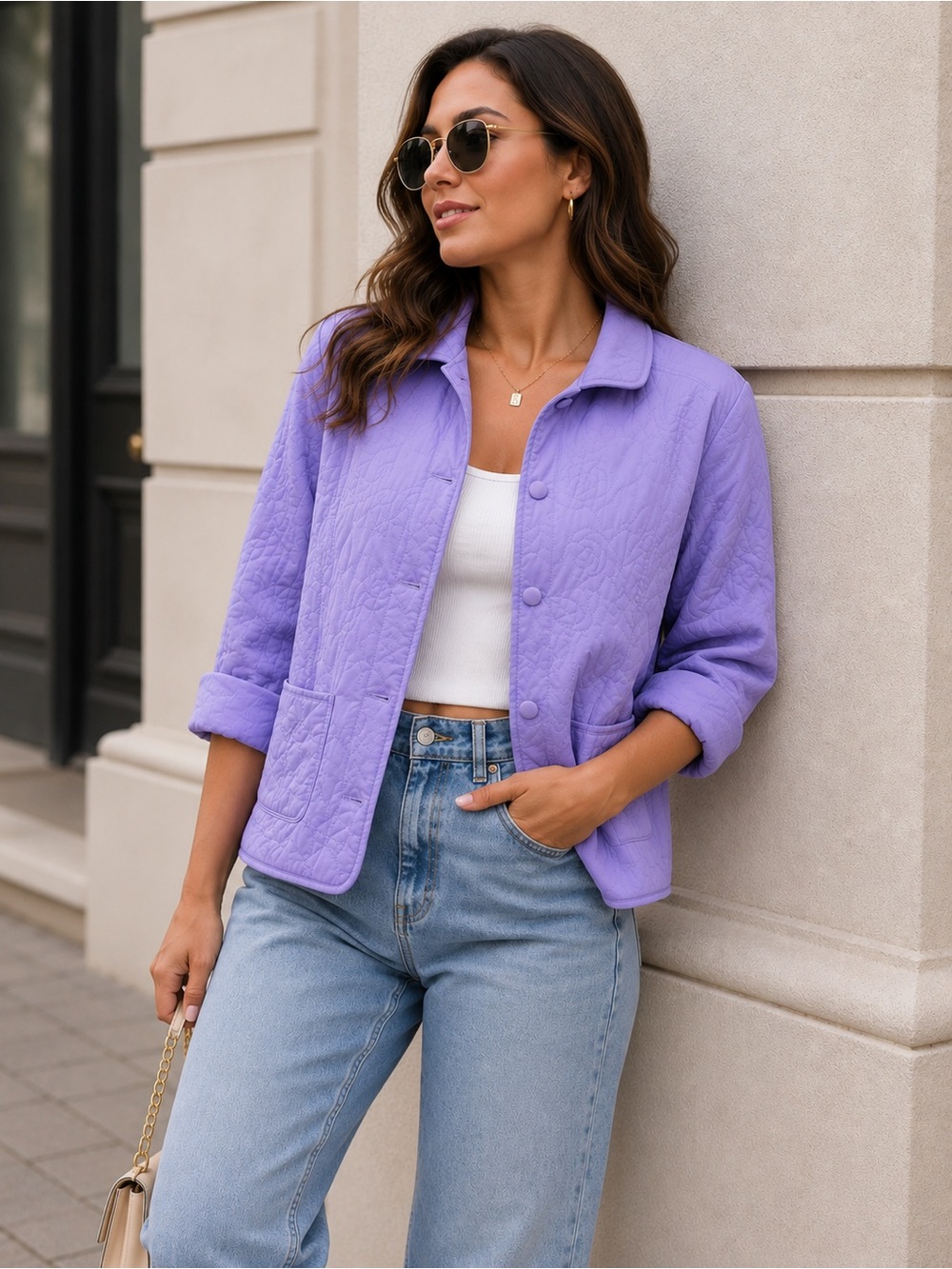 Atelier Purple Quilted Women's Jacket - Lightweight Button Front